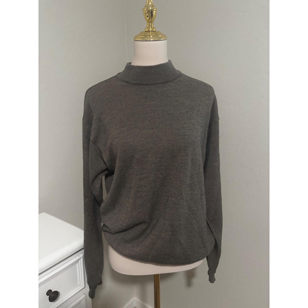 Murano Italia Wool Sweater Mock Neck Brown Made in Italy Men Large Textured Knit